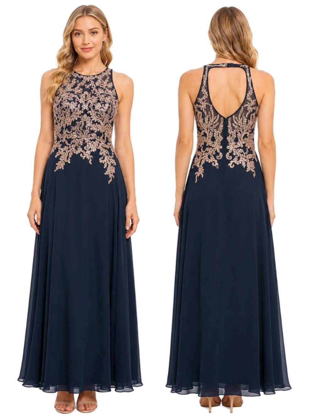 Betsy & Adam - Embroidered Chiffon Gown
